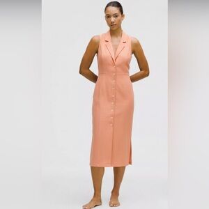 Sleeveless peach Button-Down lapel Dress
